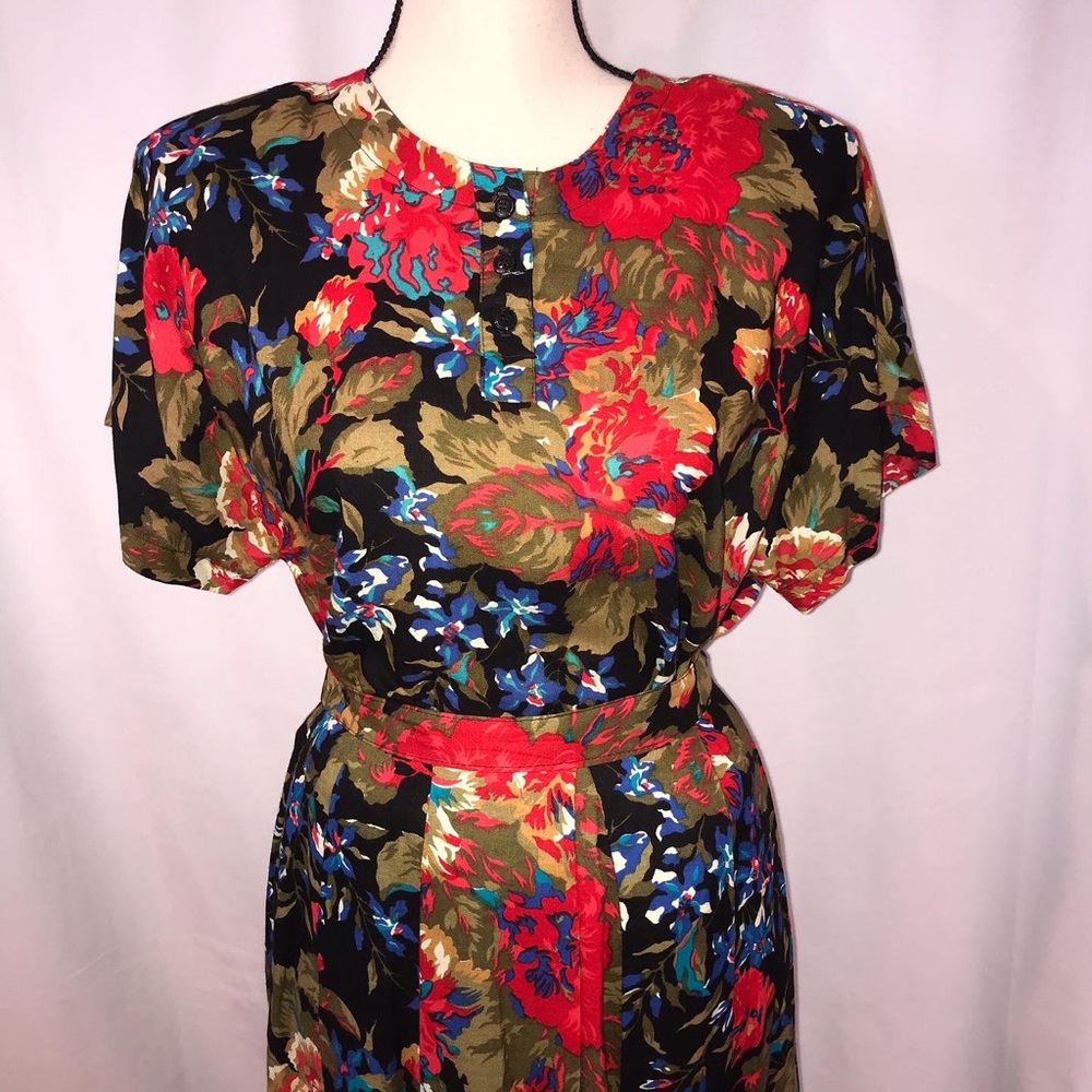 Vintage floral maxi midi skirt set pockets short sleeve
